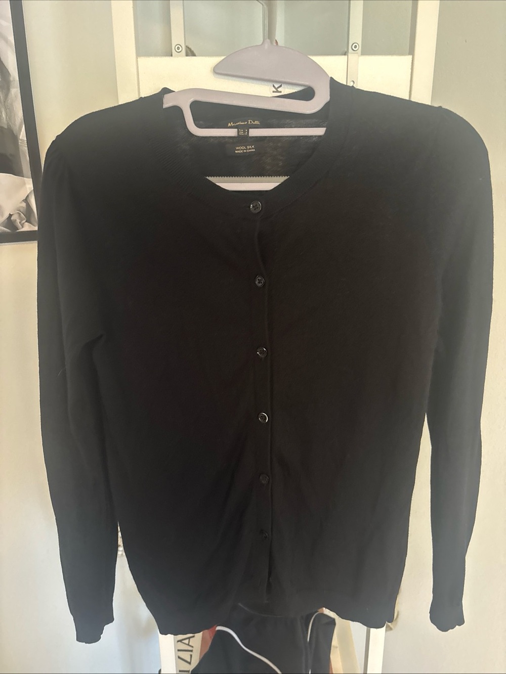 Massimo Dutti Black Button-Up Crewneck Cardigan Lightweight